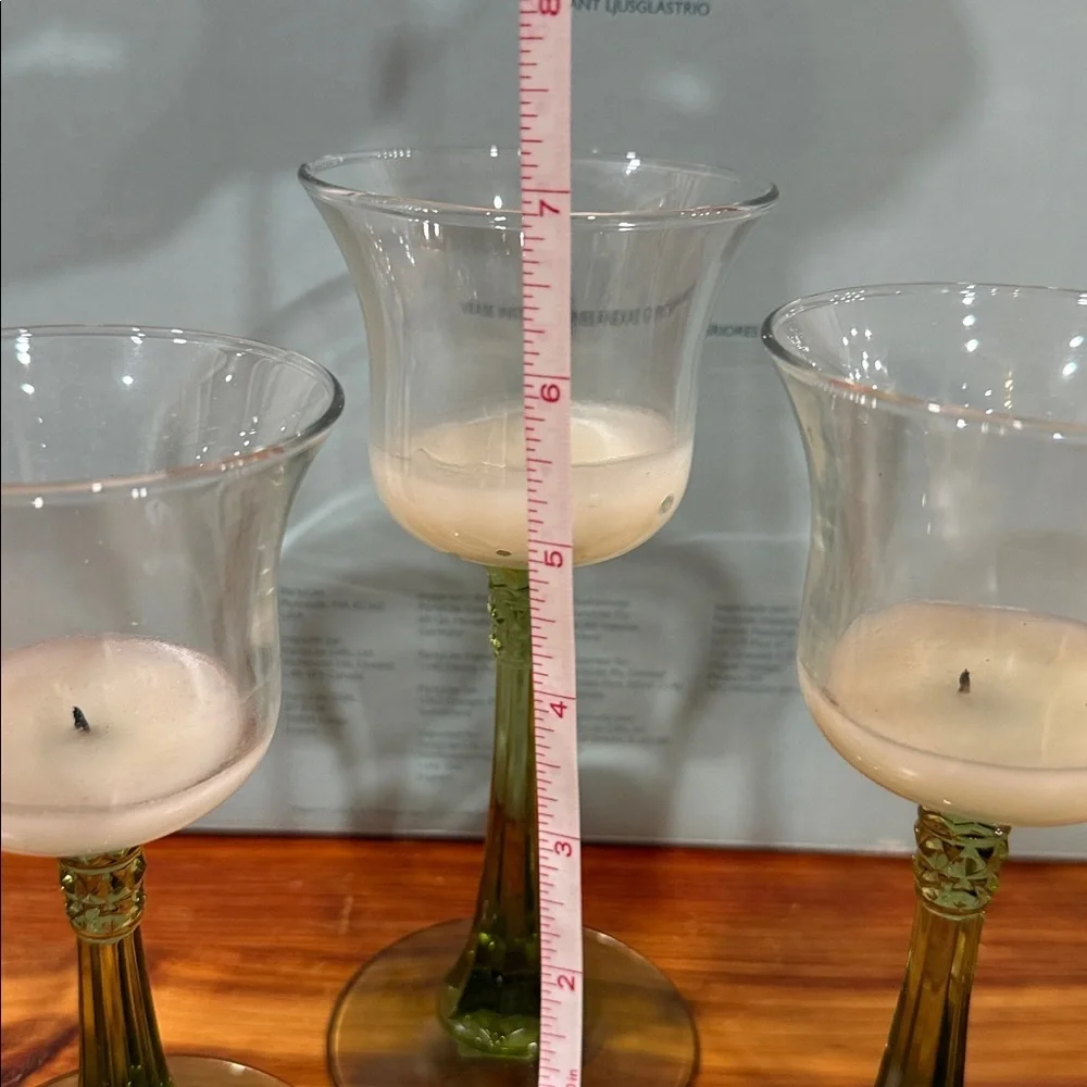 PartyLite Radiant Glow Green Stemmed Trio Candle Holders